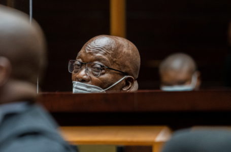 Former South African President Jacob Zuma sits in court during his corruption trial in Pietermaritzburg, South Africa, October 26, 2021. Jerome Delay/Pool via REUTERS/Files
